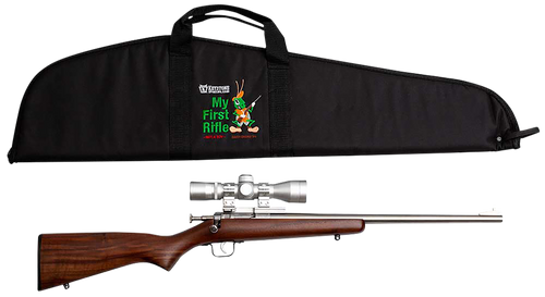 Crickett KSA2238BSC My First Rifle Package 22 S/L/LR Single Shot 16.10" Stainless Steel Barrel & Receiver, American Walnut Fixed Stock, 4x32 Scope                                                      