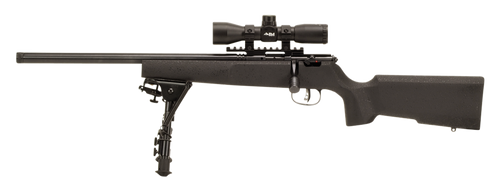 Savage Arms 13836 Rascal Target XP Youth 22 LR 1rd 16.13" Black Satin Heavy Threaded Barrel, Satin Black Drilled & Tapped Carbon Steel Receiver, Matte Black Fixed Wood Stock, 4x32mm Scope & Bipod, Lef
