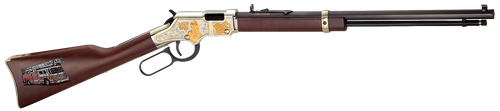 Henry H004FM Golden Boy Firefighter Tribute 22 Short, 22 Long or 22 LR Caliber with 16 LR/21 Short Capacity, 20" Blued Barrel, Nickel-Plated Metal Finish & American Walnut Stock Right Hand (Full Size)