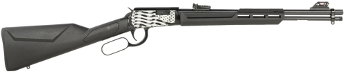 Rossi RL22181SYEN11 Rio Bravo  Lever Action 22 LR 15+1 18" Round Barrel, Black, Polished US Flag Engraved Rec, Synthetic Stock, Fiber Optic Sights                                                      