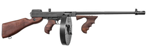 Thompson T1100D 1927A-1 Deluxe Carbine 45 ACP Caliber with 18" Barrel, 20+1 Capacity (Stick), 100+1 Capacity (Drum), Blued Metal Finish, American Walnut Stock Wood Grip Right Hand                     