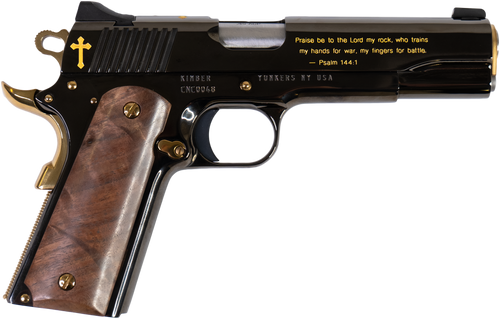 Cnc Firearms CNCCRUS1911 Kimber 1911 Crusader Limited Edition Full Size 45 ACP 7+1 5" Stainless Match Grade Barrel, Diamond Like Coating w/24kt Gold Inlay Engraving Slide & Steel Frame, Walnut Grip   