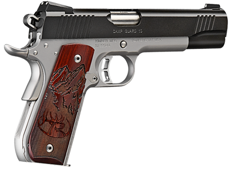 Kimber Mfg, Inc 3000233 Camp Guard  10mm Auto 8+1 5" Stainless Match Grade Barrel, Matte Black Serrated Stainless Steel Slide, Satin Silver Stainless Steel Frame w/Beavertail, Rosewood Grip           