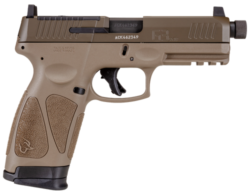 Taurus 1G3P941TAC G3  9mm Luger 17+1 4.50" Threaded Barrel, FDE Polymer Frame With Picatinny Acc. Rail, T.O.R.O Optic Cut Patriot Brown Cerakote Steel Slide, Re-Strike Capability, No Manual Safety    
