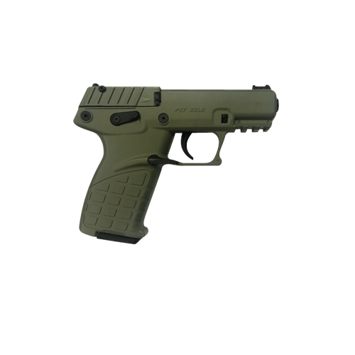 Kel-Tec P17BGRN P17  Compact Frame 22 LR 16+1 3.80" Black Steel Threaded Barrel, OD Green Serrated Slide, OD Green w/Black Controls Polymer Frame w/Picatinny Rail, OD Green Textured Grip, Ambidextrous