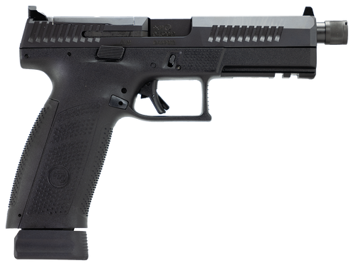 CZ-USA 91556 P-10 F  9mm Luger 21+1 5.10" Black Threaded Barrel, Black Nitride Steel Optic Ready/Serrated Slide, Black Polymer Frame w/Picatinny Rail, Interchangeable Backstrap Grip, Ambidextrous     