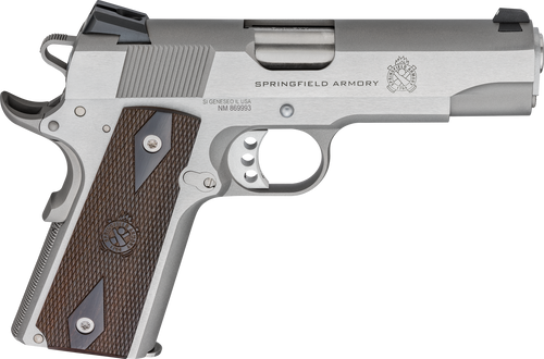 Springfield Armory PX9417S 1911 Garrison 9mm Luger 9+1 4.25" Stainless Match Grade Barrel, Serrated Stainless Steel Slide & Frame w/Beavertail, Thinline Wood Grip                                      