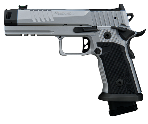 Sig Sauer 211F9GTOSILVER P211 Quicksilver Full Size 9mm Luger 23+1 4.40" Stainless Bull w/MACH3D Compensator Barrel, Silver Cerakote Stainless Steel Integrated Compensator/Optic Ready/Serrated Slide &