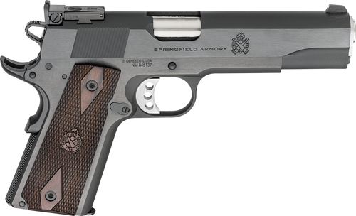 Springfield Armory PX9419ADJ 1911 Garrison Full Size 9mm Luger 9+1 5" Stainless Match Grade Barrel, Blued Carbon Steel Serrated Slide, Blued Carbon Steel Frame w/Beavertail, Thinline Wood Grip        