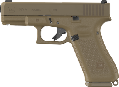 Glock UV1950703X G19X V 9mm Luger 17+1 4.02" Black GMB Barrel, Coyote nPVD Steel Serrated Slide, Coyote Brown Polymer Frame, Textured Polymer Grip, Ambidextrous                                        