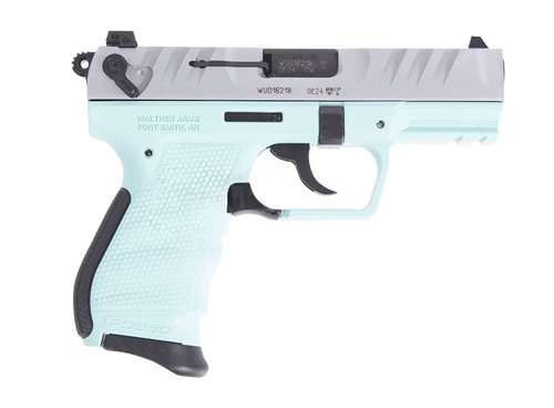Walther Arms 5050525 PD380  380 ACP 9+1 3.70" Black Steel Barrel, Nickel Serrated Steel Slide, Angel Blue Polymer Frame, Textured Wraparound Grip                                                       