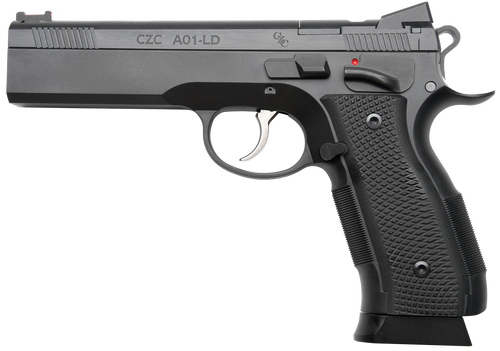 Cz Custom Shop 96336 A01-LD  9mm Luger 19+1 5" Match Grade Bull Barrel, Black Optic Cut/Serrated Steel Slide, Black Polycoat Steel Frame w/Beavertail, Black G10 Grip, Long Dustcover                   