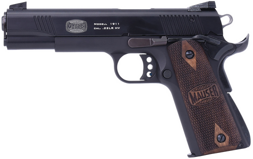 Mauser Rimfire 4110602 1911  22 LR 10+1 5" Black Steel Barrel, Black Serrated Slide, Black Aluminum Frame w/Beavertail, Walnut Grip, Ambidextrous                                                       