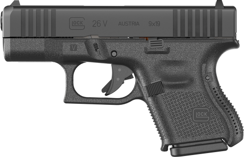 Glock UV2650201 G26 V Sub-Compact Frame 9mm Luger 10+1 3.43" Black GMB Barrel, Black Steel Serrated Slide, Black Polymer Frame, Textured Polymer Grip, Ambidextrous                                     