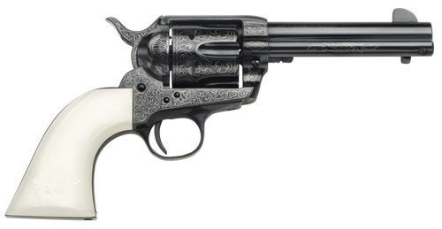 Taylors & Company 200056 1873 Cattleman Outlaw Legacy 45 Colt (LC) Caliber with 4.75" Barrel, 6rd Capacity Cylinder, Overall Blued Engraved Finish Steel & Ivory Synthetic Grip                         