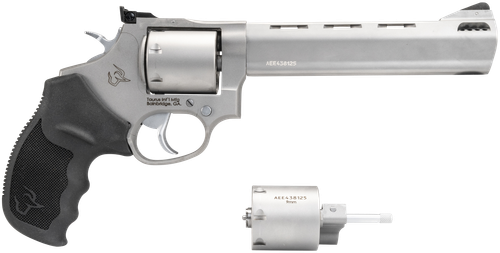 Taurus 2-692069 692  Medium 38 Special +P/357 Mag/ 9mm Luger 7 Shot 6.50" Matte Stainless Vent Rib Barrel, Cylinder & Frame, Black Ribber Grip, Transfer Bar Safety, Exposed Hammer, 2 Cylinders        