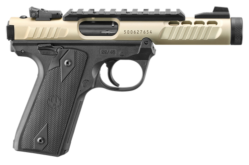 Ruger 43955 Mark IV 22/45 Lite 22 LR 10+1 4.40" Stainless Threaded Barrel, Champagne Anodized Serrated Slide w/Picatinny Rail, Black Anodized Polymer Frame, Black Checkered 1911-Style Grip            