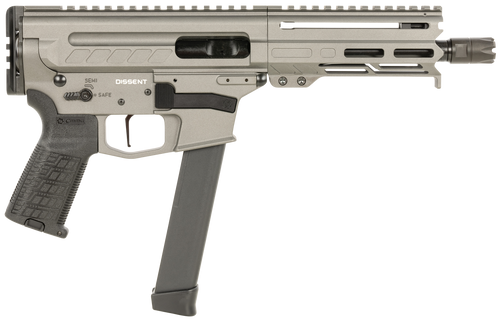 CMMG 99A68A2TNG Dissent MKGS 9mm Luger 33+1 6.50", Tungsten Gray Rec, Picatinny Brace Adapter, 5.50" M-LOK Handguard, Left Side Charging Handle, Zeroed Linear Comp, TriggerTech Trigger                