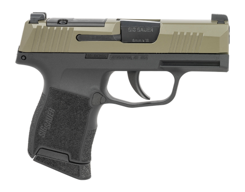 Sig Sauer 3659GXR3P P365  Micro-Compact 9mm Luger 10+1 3.10" Black Barrel, Moss Green Stainless Steel Optic Ready/Serrated Slide, Black Alloy Frame w/Accessory Rail, Textured Grip, RMSc Footprint     
