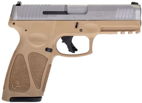 Taurus 1G3B949T15 G3  Full Size Frame 9mm Luger 15+1 4" Matte Stainless Steel Barrel, Matte Serrated Stainless Steel Slide, Tan Polymer Frame w/Picatinny Rail, Tan Polymer Grip, Right Hand            