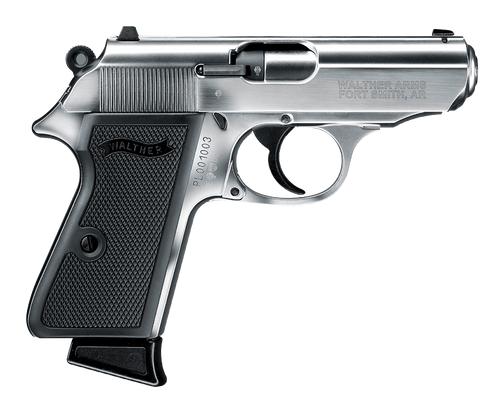 Walther Arms 5030320 PPK/S  22 LR 10+1 3.30" Steel/Threaded Barrel, Nickel Serrated/Steel Slide, Stainless Zinc Alloy Frame w/Beavertail, Black Checkered Polymer Grips                                 