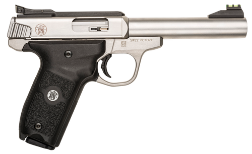 Smith & Wesson 108490 SW22 Victory Full Size Frame 22 LR 10+1, 5.50" Silver Match Grade Barrel, Satin Serrated Slide & Frame, Black Textured Grip, Thumb Safety                                         