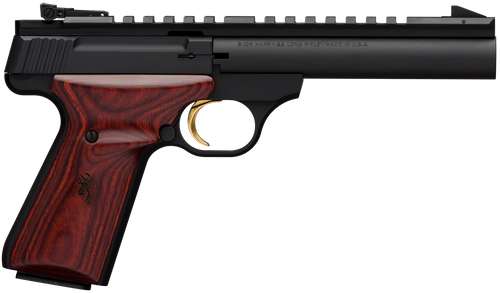 Browning 051528490 Buck Mark Field Target 22 LR 10+1 5.50" Matte Blued Heavy Bull Barrel, Matte Black Serrated w/Picatinny Rail Slide & Aluminum Frame w/Laminate Cocobolo Target Grip                  
