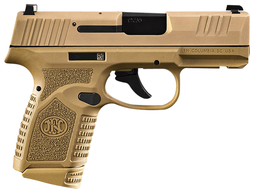 FN 66101409 Reflex  Micro-Compact Frame 9mm Luger 15+1/11+1, 3.30" Black Target Crown Steel Barrel, Flat Dark Earth PVD Serrated Steel Slide & Polymer Frame w/Picatinny Rail, Ambidextrous             