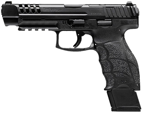 HK 81001156 VP9L  9mm Luger 20+1 5" Black Polygonal Rifled Barrel, Long/Lightening Cuts/Optic Cut Steel Slide, Polymer Frame w/Picatinny Rail, Black Interchangeable Backstrap Grip                     
