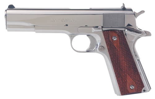 Colt Mfg O1070BSTS 1911 Government 45 ACP 7+1 5" Stainless National Match Barrel, Serrated Slide & Frame w/Beavertail, Redwood Grip                                                                     