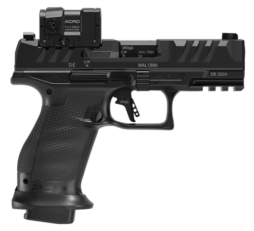 Walther Arms 4797068 PDP Pro ACRO Compact 9mm Luger 10+1 4" Black Polygonal Rifled Barrel, Serrated w/Optic Slide, Black Polymer Frame w/Picatinny Rail, Textured Polymer Grip, Aimpoint Acro P-2 Red Do