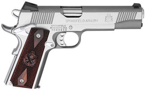 Springfield Armory PX9151LCA 1911 Loaded *CA Compliant 45 ACP 7+1 5" Stainless Match Grade Barrel, Serrated Slide & Frame w/Beavertail, Crossed Cannon Cocobolo Grip                                    