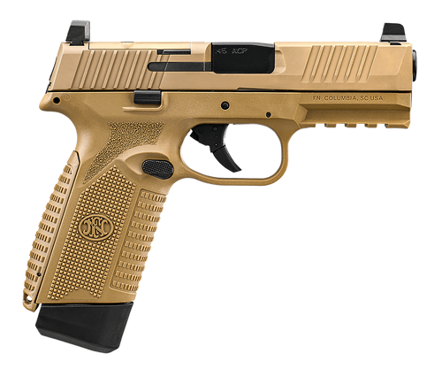 FN 66101388 545 MRD Full Size 45 ACP 15+1, 4.10" Black Target Crown Steel Barrel, Flat Dark Earth PVD Optic Cut/Serrated Steel Slide & Polymer Frame w/Picatinny Rail, Ambidextrous                     