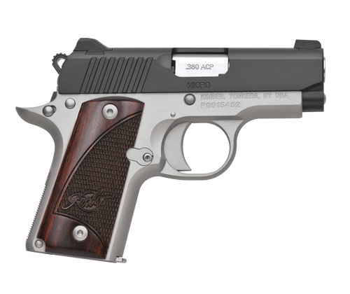 Kimber Mfg.,inc 3300206 Micro Two-Tone NS 380 ACP 7+1 2.75" Matte Black  Stainless Steel Slide Brush Polished Checkered Rosewood Grip                                                                   