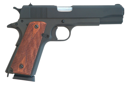 Cimarron 1911 1911  .45 ACP 8+1, 5.03" Black Steel Barrel, Black Parkerized Serrated Slide & Frame, Checkered Walnut Grips                                                                              