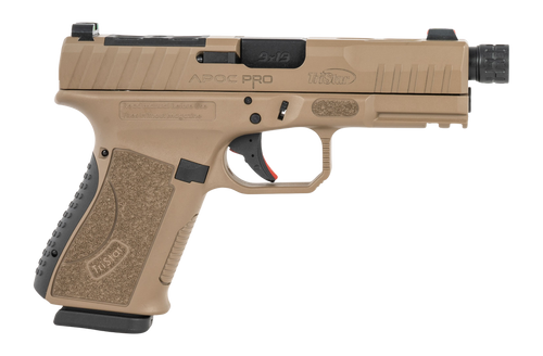 TriStar 85784 Apoc Pro 9mm Luger 15+1 4.50" Black Threaded Barrel, Flat Dark Earth Cerakote Steel Optic Ready/Serrated Slide, Flat Dark Earth Polymer Frame w/Picatinny Rail, Interchangeable Backstrap 