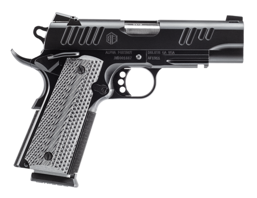 Alpha Foxtrot AA01X1CND-XQBK10 AF1911 Enhanced 9mm Luger 10+1 4.25" Stainless Bull Barrel, Black QPQ Stainless Steel Serrated Slide, Black QPQ Stainless Steel Checkered Frame w/Beavertail, G10 Grip   