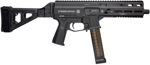 Grand Power 197892004824 SP45A3 Stribog 45 ACP 20+1 8" Black Threaded Barrel, Black Aluminum Picatinny Rail Receiver, Black SB Tactical Brace, Black Polymer Grip, Thread Protector                     
