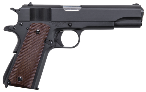 Auto-Ordnance 1911BKO9 1911 A1 GI Spec 9mm Luger 9+1, 5" Stainless Steel Barrel, Matte Black Serrated Carbon Steel Slide & Frame w/Beavertail, Brown Checkered Polymer Grip                             