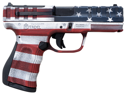 Citadel CITCP9USACAN Centurion CP9 Compact Frame 9mm Luger 14+1, 4" Black Steel Barrel, American Flag Cerakote Optic Ready/Serrated Steel Slide, Polymer Frame & Grip, Features Matching Ammo Can       