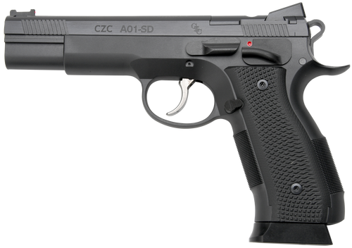 Cz Custom Shop 96333 A01-SD  9mm Luger 19+1 5" Match Grade Bull Barrel, Black Optic Cut/Serrated Steel Slide, Black Polycoat Steel Frame w/Beavertail, Black G10 Grip, Short Dustcover                  