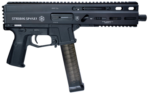 Grand Power 197892003506 SP45A3 Stribog 45 ACP 20+1 8" Black Threaded Barrel, Black Hardcoat Anodize Aluminum/Polymer Receiver w/Picatinny Rail, QD Sling Sockets, Black Polymer Grip, Ambidextrous     
