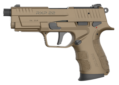 Retay USA RXP22FDE13TH RXP  22 LR 13+1 4" Black Threaded Barrel, Flat Dark Earth Cerakote RMR/RMSc Optic Ready/Serrated Slide, Flat Dark Earth Cerakote Polymer Frame w/Accessory Rail, Textured Grip   