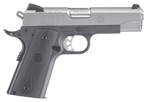 Ruger 6722 SR1911 Commander-Style 9mm Luger 9+1 4.25" Stainless Steel Barrel, Low-Glare Stainless Serrated Steel Slide, Tungsten Gray Cerakote Aluminum Frame w/Beavertail, Black Rubber Grip           