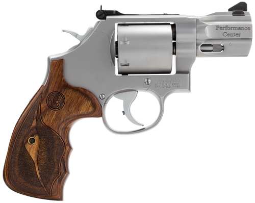 Smith & Wesson 170346 Performance Center Model 686 38 S&W Spl +P, 357 Mag 7rd 2.50" Stainless Steel Barrel, Unfluted Cylinder, Matte Silver Stainless Steel Frame with Wood Grip Includes Moon Clips    