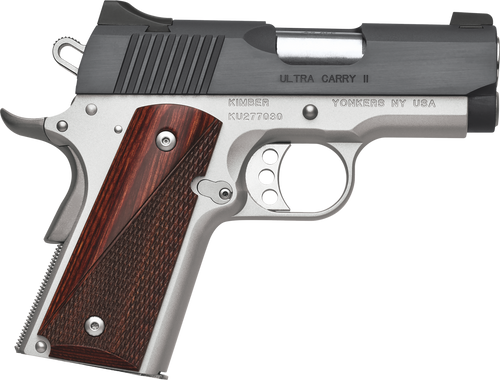 Kimber Mfg, Inc 3200321 Ultra Carry II  45 ACP 7+1 3" Stainless Match Grade Barrel, Matte Black Brushed Serrated Steel Slide, Satin Silver Aluminum Frame w/Beavertail, Rosewood Grip                   