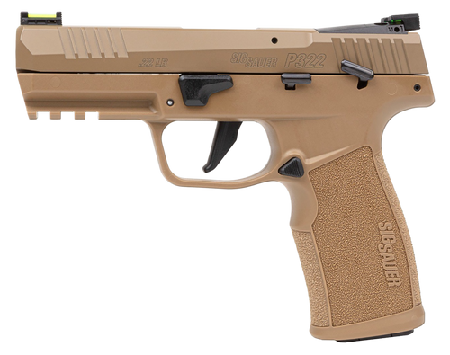 Sig Sauer 322CCAS P322  Compact Frame 22 LR 20+1 4" Black Threaded Barrel, Coyote Tan Cerakote Optic Ready/Serrated Slide, Coyote Tan Polymer Frame w/Picatinny Rail, Polymer Grip, Ambidextrous        