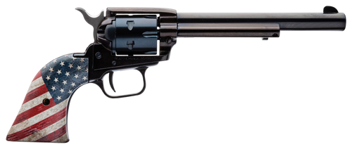 Heritage Mfg RR22B6USFLAG Rough Rider  22 LR 6 Shot 6.50" Black Oxide Barrel & Cylinder, Black Steel Zinc Alloy Frame, US Flag Grip Exposed Hammer                                                      