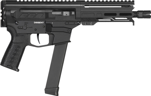 CMMG 99A68A2AB Dissent MKGS 9mm Luger 33+1 6.50", Black, Picatinny Brace Adapter, 5.50" M-LOK Handguard, Left Side Charging Handle, Zeroed Linear Comp, TriggerTech Trigger (Glock Mag Compatible)      