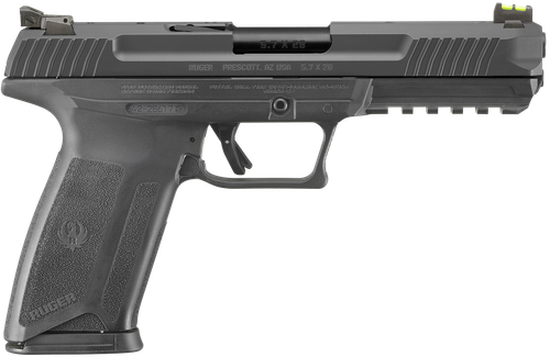 Ruger 16403 Ruger-5.7 Pro 5.7x28mm 20+1 4.94" Black Nitride Alloy Steel Barrel, Black Oxide Optic Cut/Serrated Steel Slide, Black Polymer Frame w/Picatinny Rail, Black Polymer Grip, Right Hand        